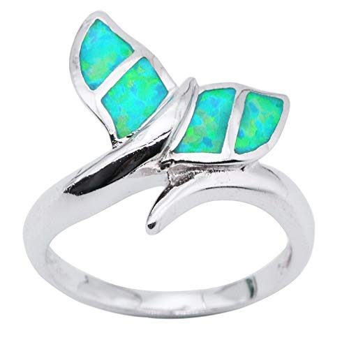 YAZILIND 925 Sterling Silber Opal Ring Walschwanz Form Band Ringe Frauen Jubiläum Schmuck Grün 18.1 von YAZILIND