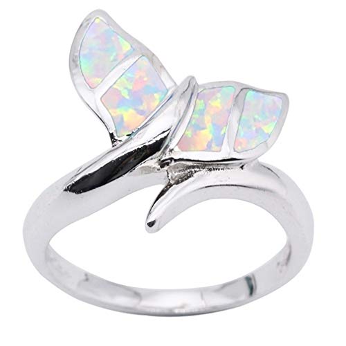 YAZILIND 925 Sterling Silber Opal Ring Walschwanzform Band Ringe Frauen Jubiläumsschmuck Weiß 18.1 von YAZILIND