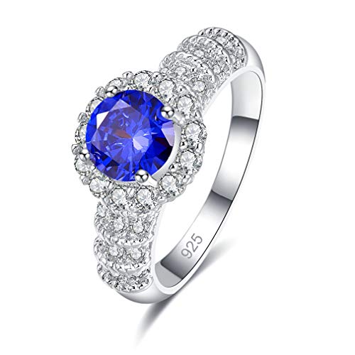 YAZILIND 925 Sterling Silber Runde Zirkonia Strass Statement Verlobung Eheringe Frauen Jubiläumsschmuck Blau 18.1 von YAZILIND