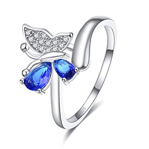 YAZILIND 925 Sterling Silber Schmetterlingsform Zirkonia Statement Verlobung Eheringe Frauen Jubiläumsschmuck Blau 17.2 von YAZILIND