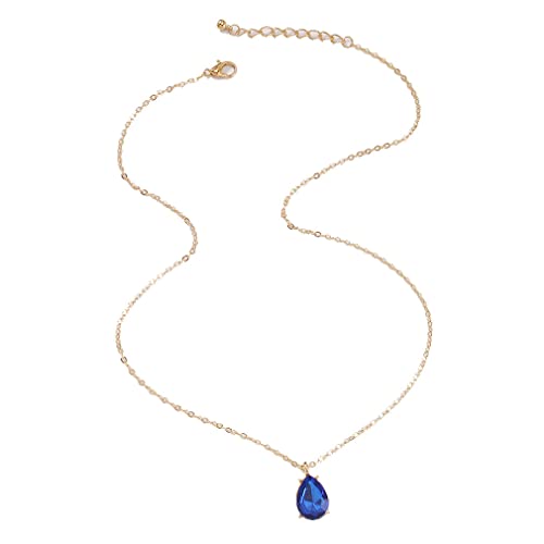 YAZILIND Anhänger Halskette Frauen Clavicle Gold Plated Strass Wassertropfen Kleid Verziert Geschenk (Blau) von YAZILIND