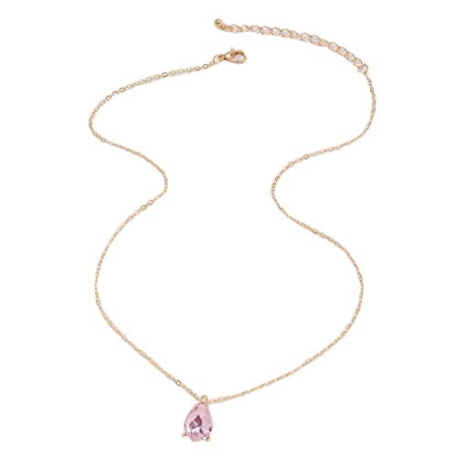 YAZILIND Anhänger Halskette Frauen Clavicle Gold Plated Strass Wassertropfen Kleid Verziert Geschenk (Pink) von YAZILIND