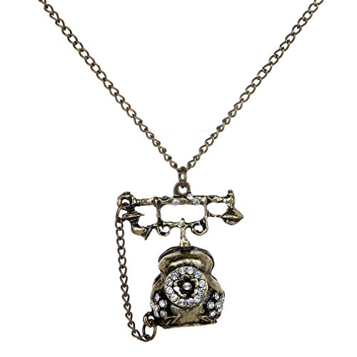 YAZILIND Antique Rotary Telefon Anhänger Bronze Legierung Kristall-Ketten-Lange Halskette Frauen von YAZILIND
