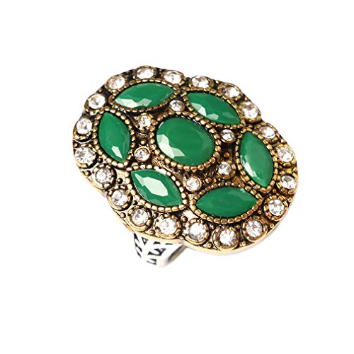 YAZILIND Artificial Gemstone Statement Ring Retro Ethnischer Stil Schmuck Grün 20.1 von YAZILIND