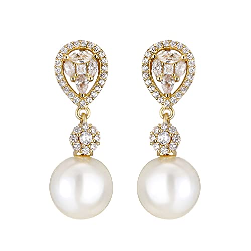 YAZILIND Baumelnde Tropfen-Ohrringe Damen Strass Süßwasserperlen Elegant Vintage Hochzeit Braut Ohrring (Golden) von YAZILIND