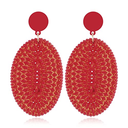 YAZILIND Baumelnde Tropfen Ohrringe Für Frauen Rattan Handgefertigt Böhmischer Ethnischer Personalisierter Ovaler Schmuck Geschenk (Rot) von YAZILIND