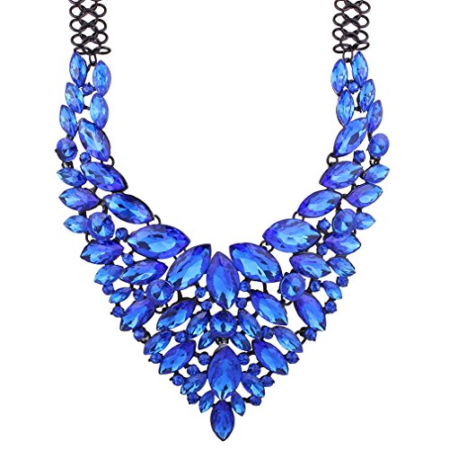 YAZILIND Blaue Farben-handgemachte Kristallkragen-Choker-Halskette Elegante V-Form mit glänzenden Glaskornen für Frauen-Schmucksachen von YAZILIND