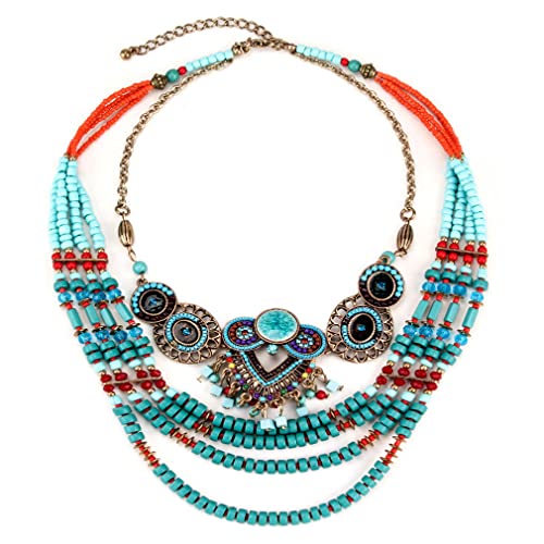 YAZILIND Bohemian Ethnic Style Halskette Übertriebene Mehrschichtige Perlenkette Halsketten Damen Kleidung Accessoires von YAZILIND