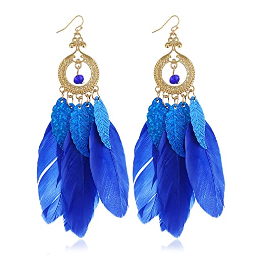 YAZILIND Bohemian Feather Pendant Drop Dangle Ohrringe Retro Damen Fishhook Ohrring Schmuck(Blau) von YAZILIND