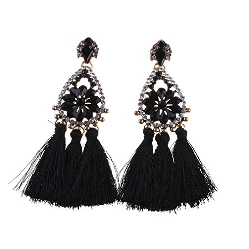 YAZILIND Bohemian Quaste Anhänger Drop Dangle Ohrringe Mode Damen CZ Langohr Ohr Ohrschmuck Geschenk (Black2) von YAZILIND