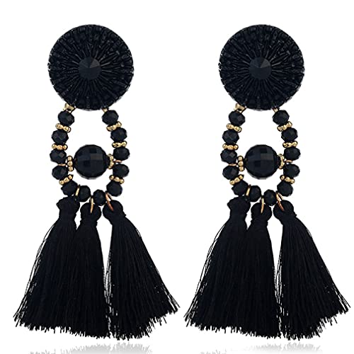 YAZILIND Bohemian Quaste Ohrringe Retro Ethnischen Stil Tropfen Baumeln Ohrring Frauen Mädchen Party Schmuck (Schwarz) von YAZILIND