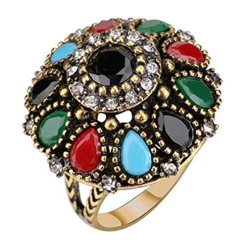 YAZILIND Bohemian Ring übertrieben Farbe Edelstein Schmuck Ladies Party Statement Ringe Vintage Geburtstagsgeschenk 18.1 von YAZILIND