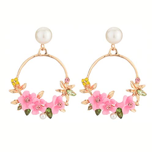 YAZILIND Bohemian Sweet Style Blumen Runde Anhänger Drop Dangle Ohrringe für Frauen Pink von YAZILIND