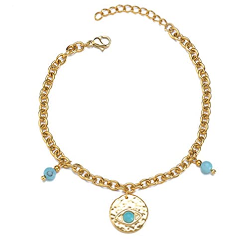 YAZILIND Damen Armbänder Türkis Auge Perlen Anhänger Verstellbare Kette Vergoldetes Vintage Armband (#1) von YAZILIND