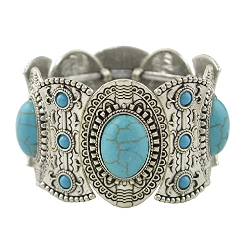 YAZILIND Damen Armbänder Türkis versilbert Bohemian Ethnic Vintage Breiter Armreif (Grün) von YAZILIND