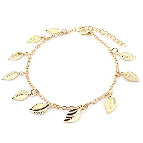 YAZILIND Damen-Fußkettchen vergoldet Blatt-Anhänger Boho Vintage Sommer Strand verstellbare Fußkette von YAZILIND