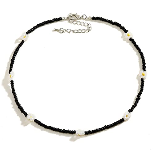 YAZILIND Damen Halskette Böhmische Perlen Blumenkette Verstellbarer Strand Schlüsselbein Choker (Schwarz) von YAZILIND