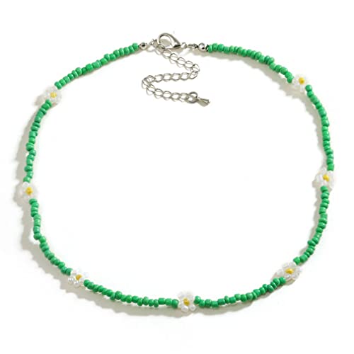 YAZILIND Damen-Halskette Bohemian-Perlen-Blumenkette verstellbar Strand-Schlüsselbein-Halsband (Grün) von YAZILIND