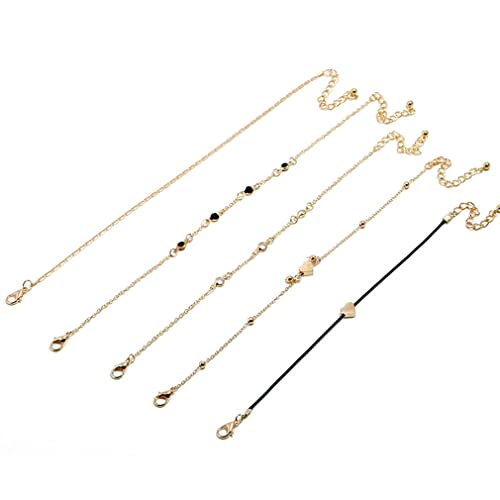 YAZILIND Damen Mädchen Fußkettchen Set Vergoldetes Herz Boho Verstellbare Strand Sommer Barfußkette von YAZILIND