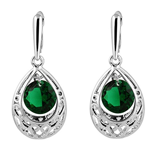 YAZILIND Damen Silber überzog aushöhlen Teardrop baumeln Legen Sie grüne CZ-Kristallohrclips Hochzeit Schmuck von YAZILIND