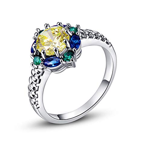 YAZILIND Damen platinierter Jubiläumsring Blumenförmiger Zirkonia Schmuck CZ Ehering Ringe Gelb 18.8 von YAZILIND