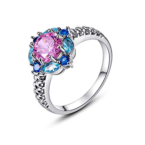 YAZILIND Damen platinierter Jubiläumsring Blumenförmiger Zirkonia Schmuck CZ Ehering Ringe Pink 21 von YAZILIND