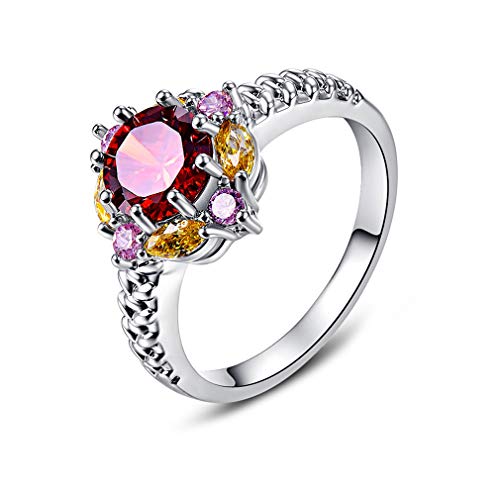 YAZILIND Damen platinierter Jubiläumsring Blumenförmiger Zirkonia Schmuck CZ Ehering Ringe Rot 17.2 von YAZILIND