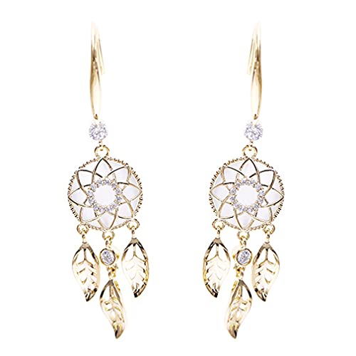 YAZILIND Dream Catcher Leaf Quaste Anhänger Kubikzircon Opal Intarsien Ohrringe von YAZILIND