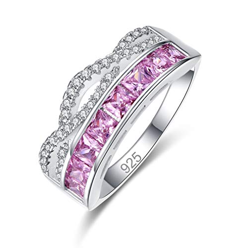 YAZILIND Ehering Ring Rosa Zirkonia Strass Versilbert Verlobungsschmuck Frauen Party Geschenk 18.1 von YAZILIND