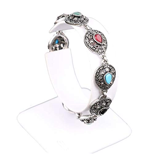 YAZILIND Einfache Hand Schmuck Wassertropfen Edelstein Türkis Damen Armband Vintage Ethnische Geburtstagsgeschenk Armreif (Silber) von YAZILIND