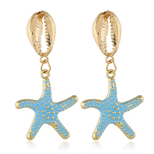 YAZILIND Europäische Und Amerikanische Grenzüberschreitende Neue Persönlichkeit Metall Seestern Muschel Mit Perlenanhänger Ohrringe Boho Damen Ohrringe Blau (Blau1) von YAZILIND