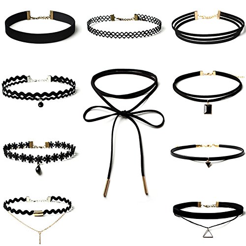 YAZILIND Europe Gothic Einfache Schmuck-Set Lolita Choker Kragen Halskette Set 10er schwarz Party Geschenk für Damen Mädchen von YAZILIND