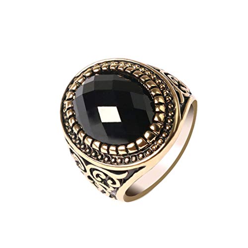 YAZILIND Fashion Punk Persönlichkeit Exquisite Band Herrenring Schwarz Edelstein Retro Schmuck Geburtstagsgeschenk Gold 18.8 von YAZILIND