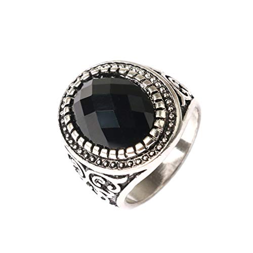 YAZILIND Fashion Punk Persönlichkeit Exquisite Band Herrenring Schwarz Edelstein Retro Schmuck Geburtstagsgeschenk Silber 18.8 von YAZILIND