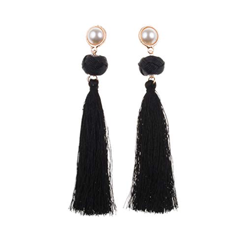 YAZILIND Fashion Quaste Anhänger Lange Ohrringe Imitation Pearl Bohemian Drop Dangle Ohrring Damen Party Schmuck (Schwarz) von YAZILIND