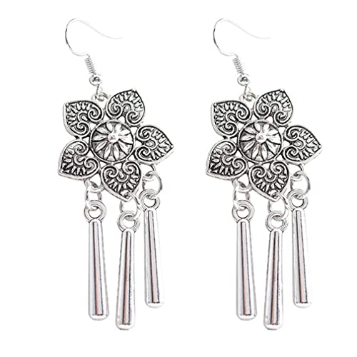 YAZILIND Frauen Angelhaken Ohrringe Versilbert Blume Quasten Baumeln Tropfen Böhmischen Ethnischen Retro-Schmuck von YAZILIND