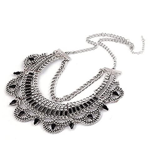 YAZILIND Frauen Anhänger Halskette Chunky Bib Versilbert Mehrschichtig Bohème Vintage Verschönert (Schwarz) von YAZILIND