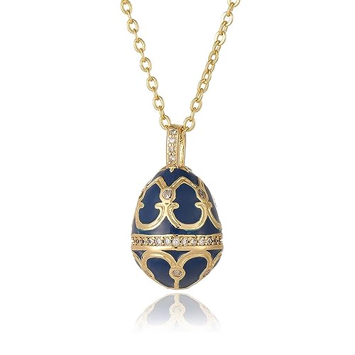 YAZILIND Frauen Anhänger Halskette Cubic Zirkonia Floral Gold plattiert böhmische Kette Vintage Schlüsselbein anlaufen resistent Schmuck (dunkelblau) von YAZILIND