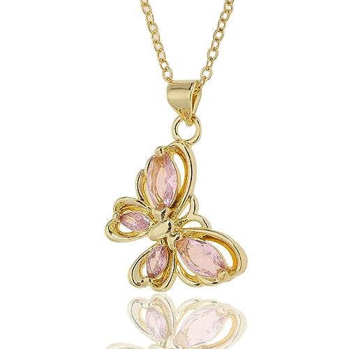 YAZILIND Frauen Anhänger Halskette Schmetterling Cubic Zirkonia Gold plattiert Kette Delicate Charme Schlüsselbein Kostüm Schmuck (Rosa) von YAZILIND