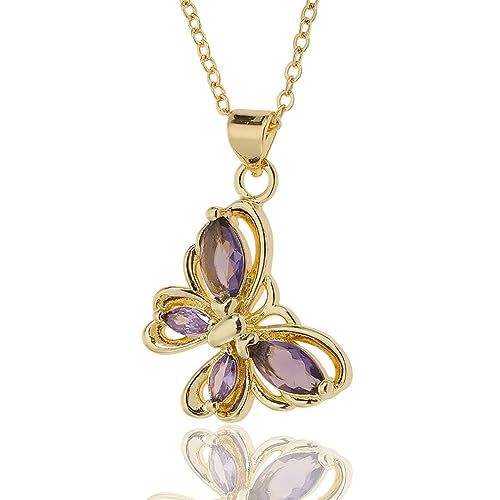 YAZILIND Frauen Anhänger Halskette Schmetterling Cubic Zirkonia Gold plattiert Kette Delicate Charme Schlüsselbein Kostüm Schmuck (lila) von YAZILIND