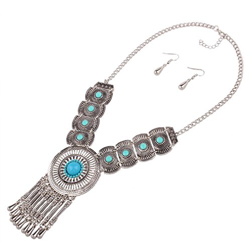 YAZILIND Frauen Bohemian Ethnic Big Colar Vintage Blue Bib Opulente Halskette baumeln Ohrringe Schmuck-Set von YAZILIND