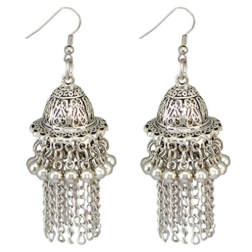 YAZILIND Frauen Boho Vintage Baumeln Tropfen Angelhaken Ohrringe Silber Perlen Quasten Gravieren Ethnische Retro Einzigartige Ohrschmuck von YAZILIND