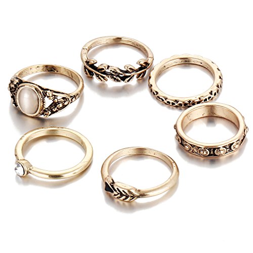 YAZILIND Frauen Bronze Mondstein Blatt Carving Hohlkristall Fingerring Sets Boho Vintage Ethnische Knöchelgelenk Stapelbar Ring von YAZILIND