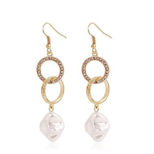 YAZILIND Frauen Fischhaken Tropfen baumeln Ohrringe Süßwasser Perlen Strass vergoldet Vintage hypoallergen Geburtstagsgeschenk von YAZILIND