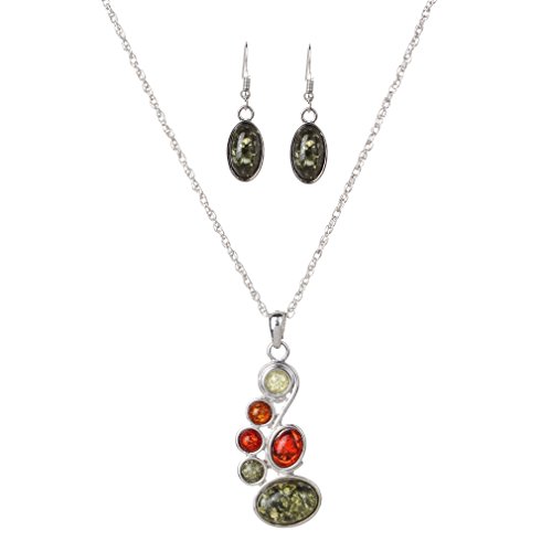 YAZILIND Frauen Grüne künstliche Bernstein-Ohrring-Anhänger-Halskette Kleid Schmuck-Set von YAZILIND