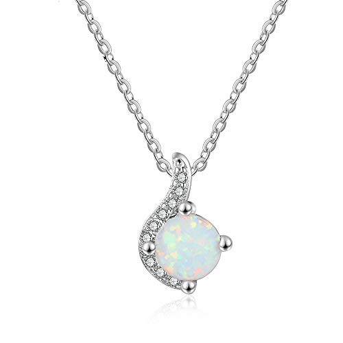 YAZILIND Frauen Halskette 925 Sterling Silber Halskette für Frauen Runde Opal Anhänger Halskette Damen Schmuck von YAZILIND