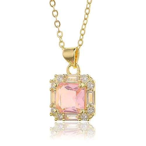 YAZILIND Frauen Halskette Anhänger Cubic Zirkonia Square Boho Vintage Brautjungfer Schlüsselbein Party Tarnish Resistant Schmuck Geschenk (Rosa) von YAZILIND