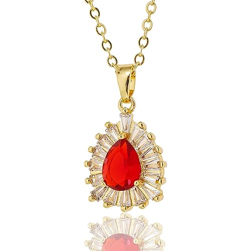 YAZILIND Frauen Halskette Anhänger Cubic Zirkonia Wassertropfen Boho Vintage Brautjungfer Schlüsselbein Party Tarnish Resistant Schmuck (Rot) von YAZILIND