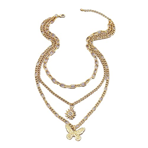 YAZILIND Frauen Halskette Anhänger Herz Strass Schmuck Multilayer Choker Punk Kette Vintage Gold Plated Clavicle Zubehör (#4) von YAZILIND
