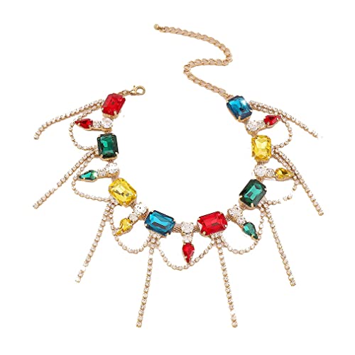 YAZILIND Frauen Halskette Choker Wassertropfen Bunte Strass Gold Plated Fit Kleid Clavicle Party Charm Schmuck (Golden) von YAZILIND